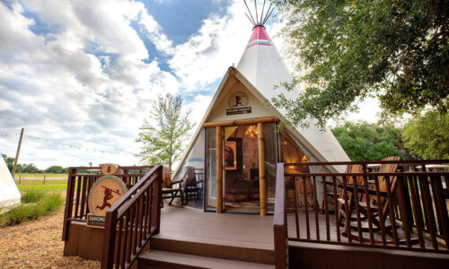 Outside of luxe teepees at Westgate River Ranch