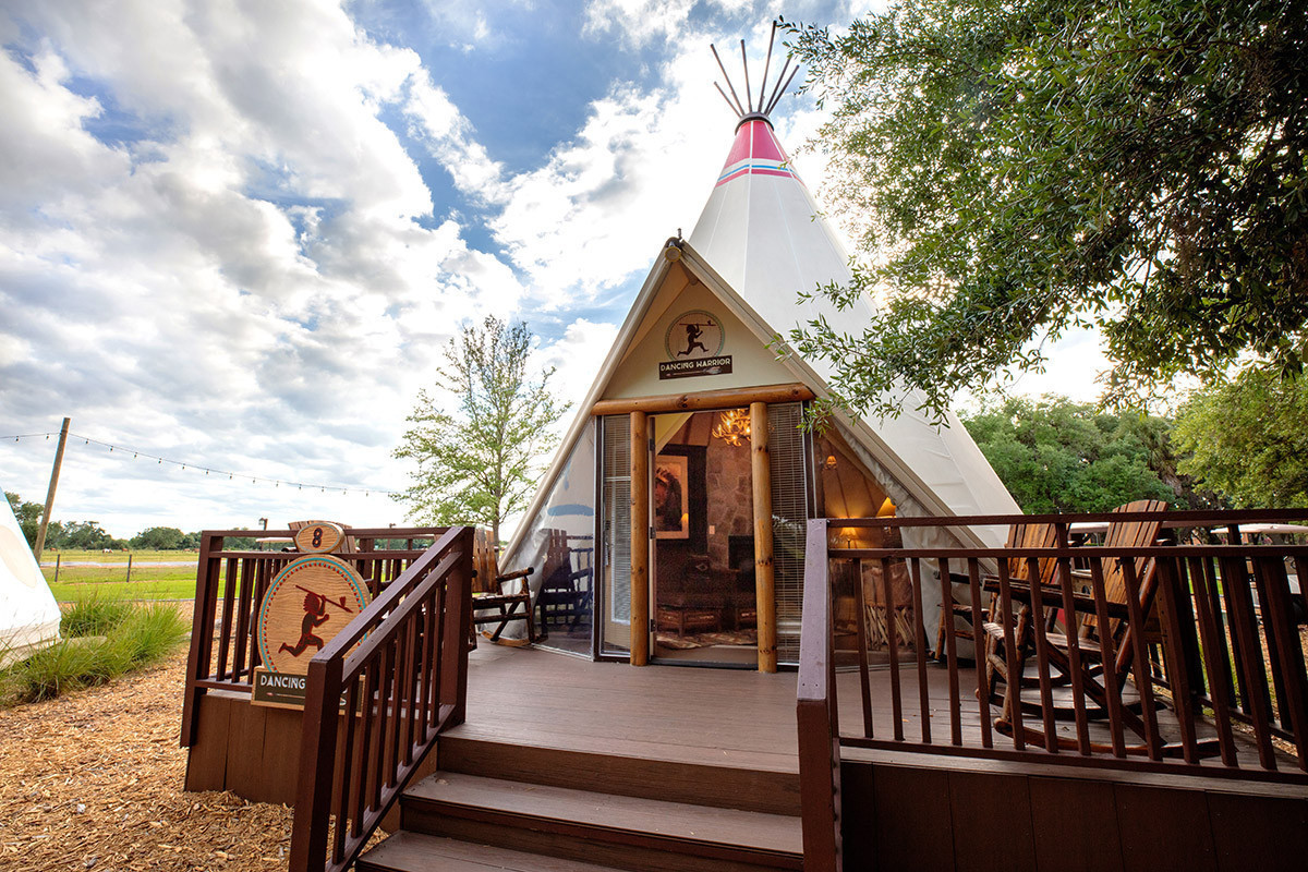 Outside of luxe teepees at Westgate River Ranch