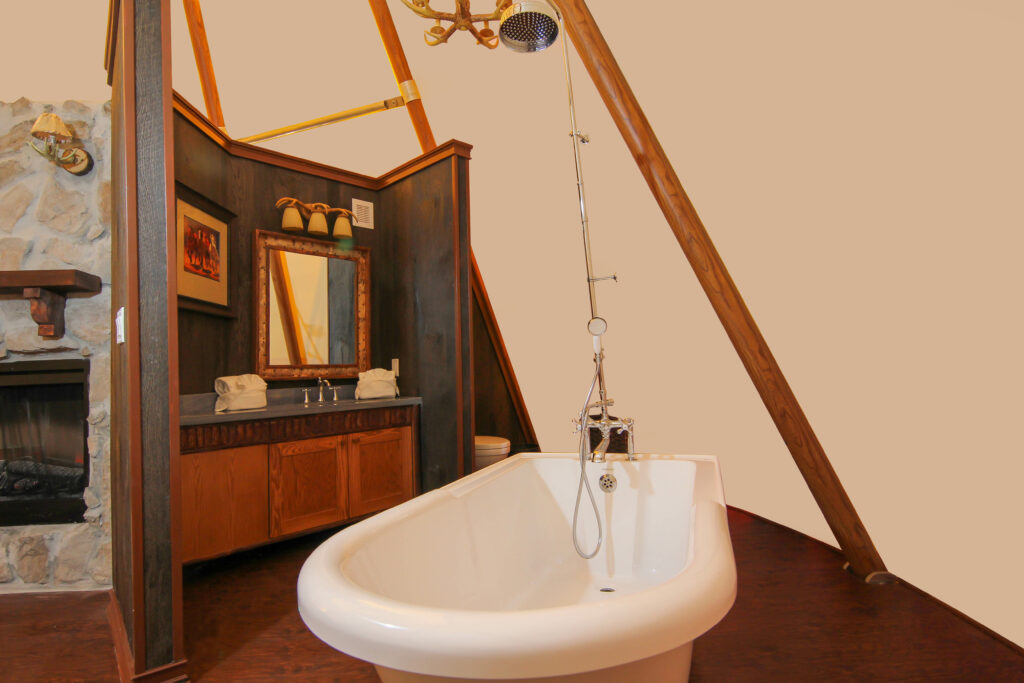 Bathroom of luxe teepee at Westgate River Ranch