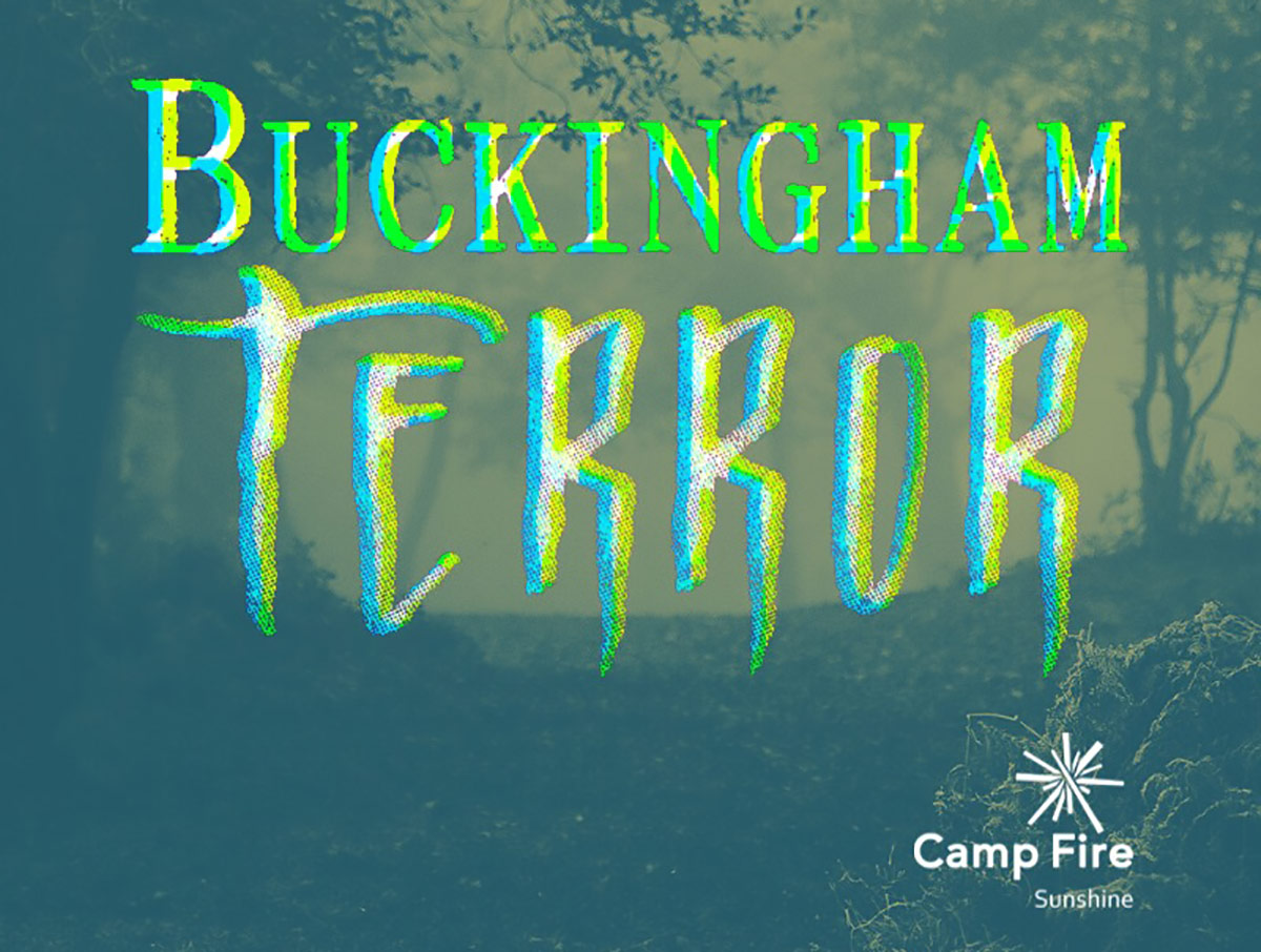 Forest background with Buckingham Terror logo text overlay