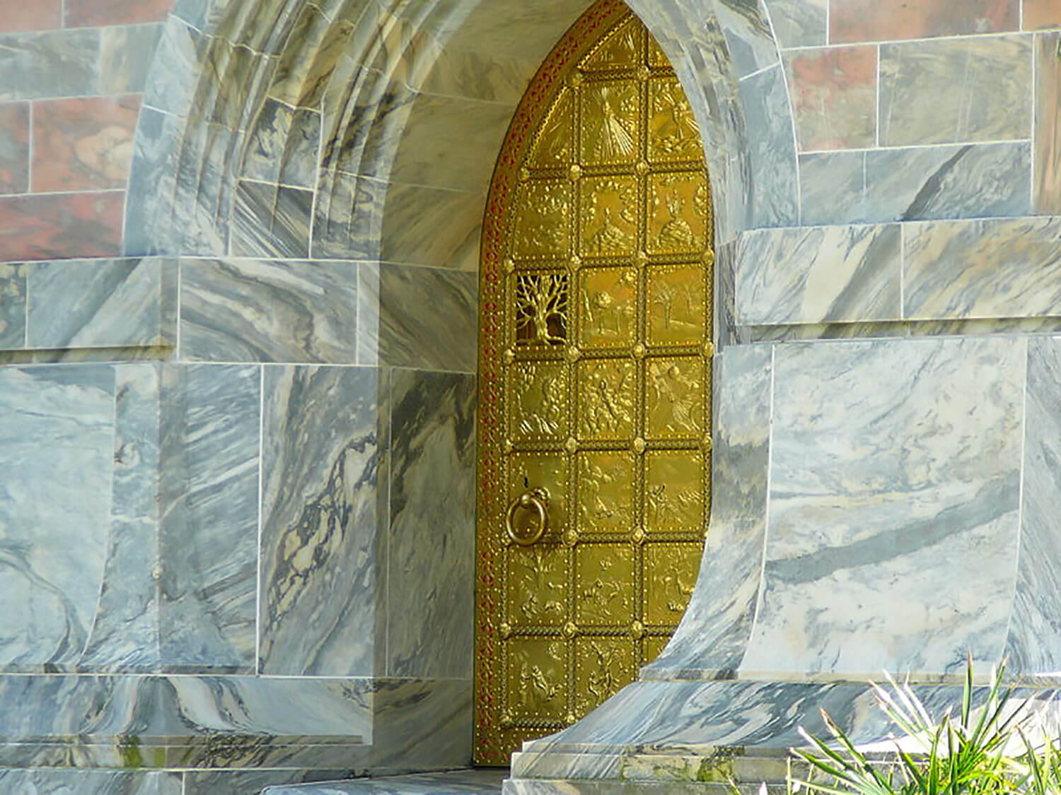 The Great Brass Door is the entrance to Bok Tower Garden's carillon tower.