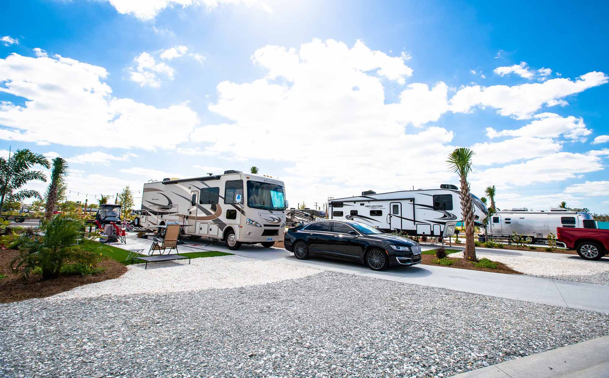RVs and campers at Camp Margaritaville RV Resort in Auburndale Florida