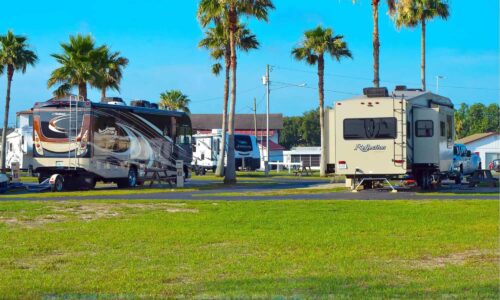 RVs parked in sites at East Haven RV Park in Winter Haven