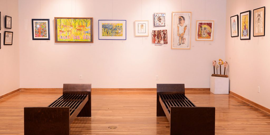 Gallery with hanging art at Lake Wales Arts Council.