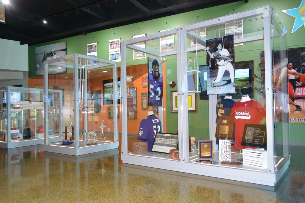 Sports memorabilia and exhibits inside Polk County Sports Hall of Fame in Auburndale, FL