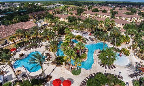 Water park area and townhouses at Regal Palms Resort in Davenport, FL