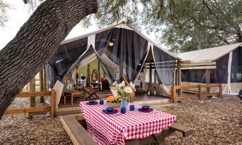 Florida dude ranch - Glamping Tent and common area at Westgate River Ranch Resort & Rodeo near Lake Wales FL
