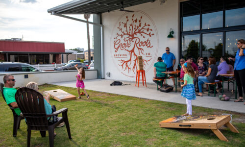kids playing outside Grove Roots Brewing Company in WInter Haven, FL