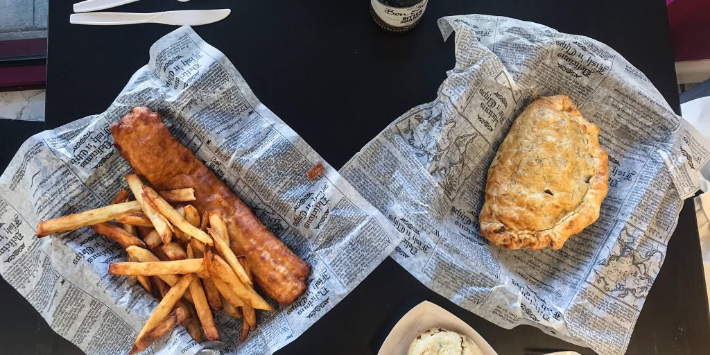 fish and chips and a meat pie from Proper Pie Company in Davenport, FL
