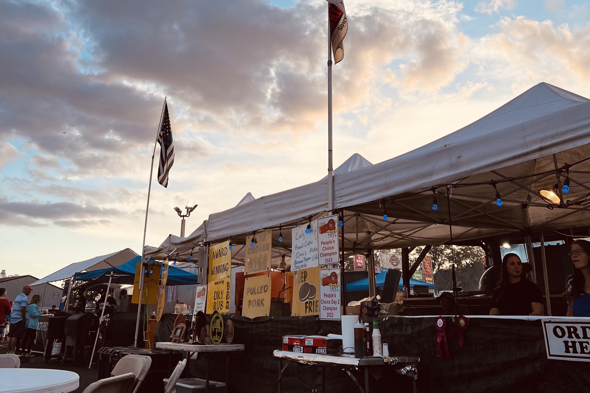 Tents and sunset at PigFest Lakeland