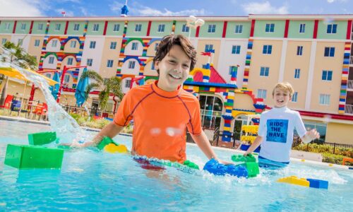 2 boys in pool at LEGOLAND Hotel in Winter Haven, FL