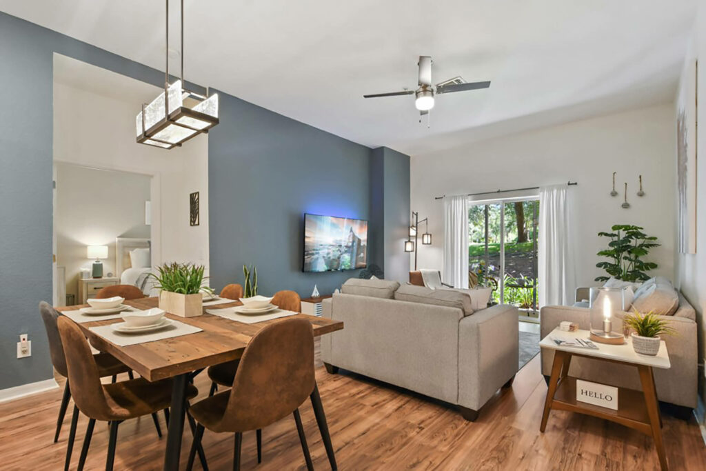 living and dining area of Bahama Bay Resort rental condo managed by Premier Vacation Rentals