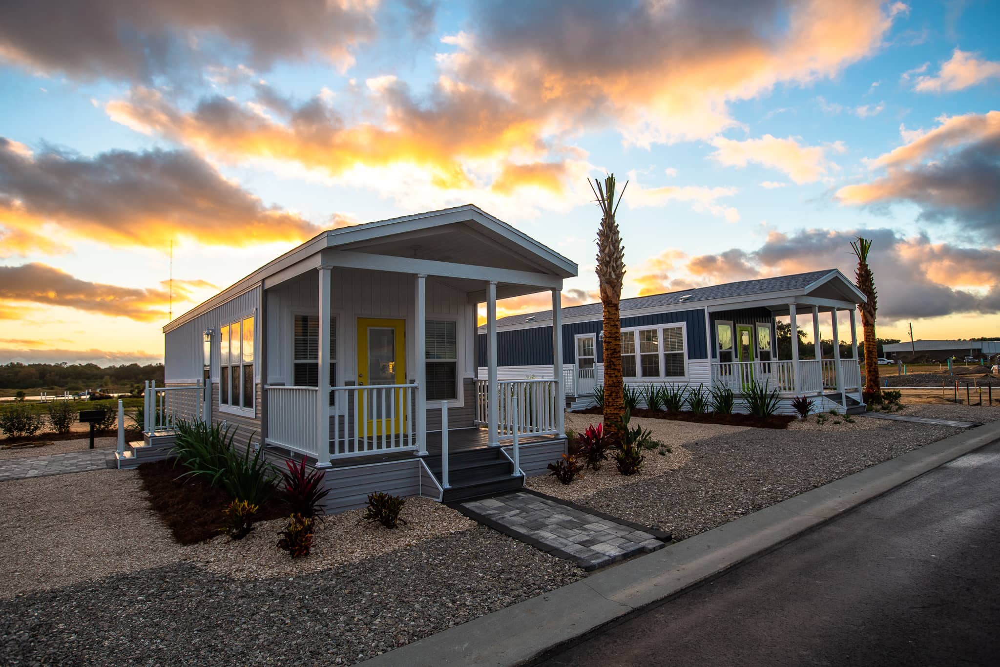 2 cottages during sunset at Cabana Club Resort in Auburndale FL