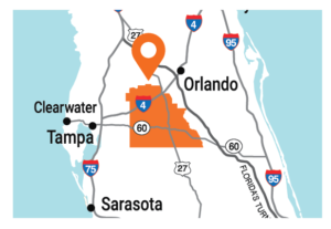 Central Florida Map highlighting Polk County. Vacation In Central Florida