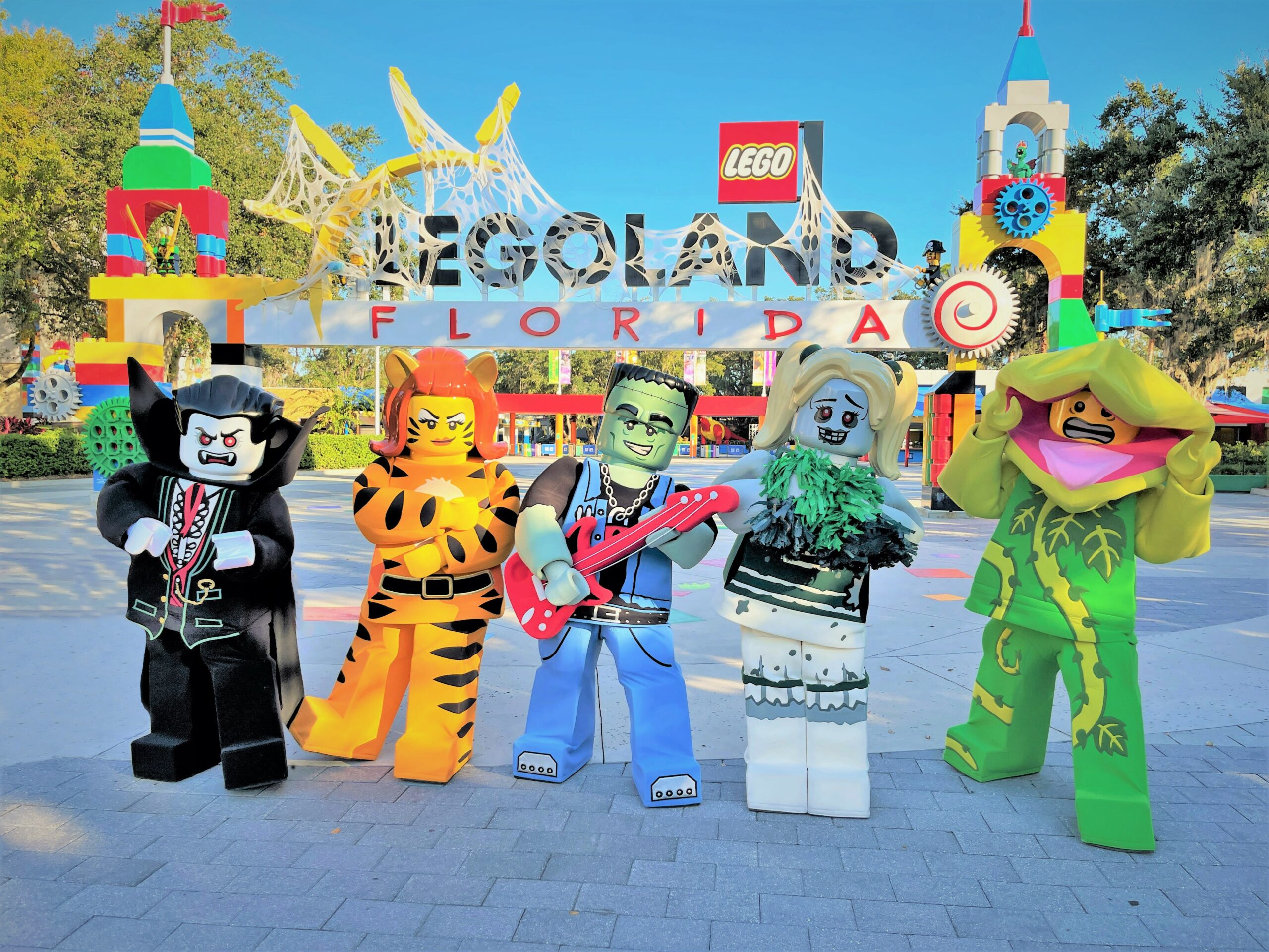LEGO monsters in front of LEGOLAND Florida for Brick-or-Treat presents Monster Party