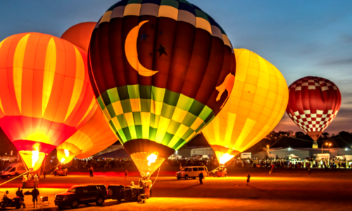 Balloons at evening at the Hot Air Balloon Festival