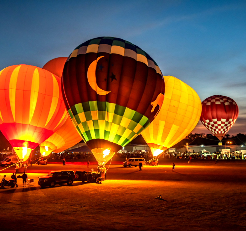 Balloons at evening at the Hot Air Balloon Festival