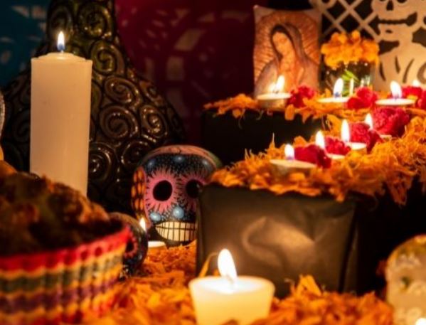 Celebration of Souls event display with Dia de Loas Muertos objects