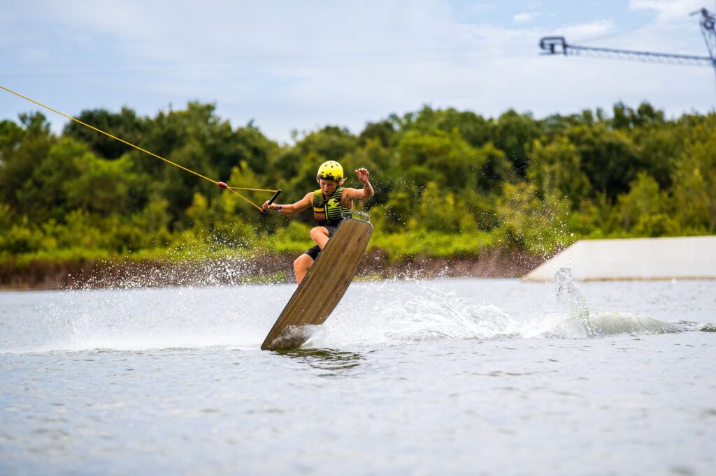 Boy wakeboarding at Elite Cable Park in Auburndale, FL