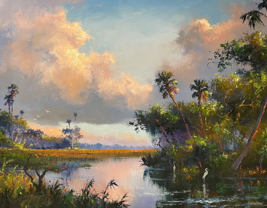 The Art of the Highwaymen Exhibition work, of Florida lake in wilderness