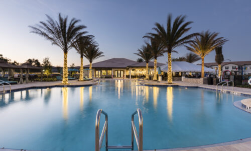 Resort pool at twilight at Balmoral Resort