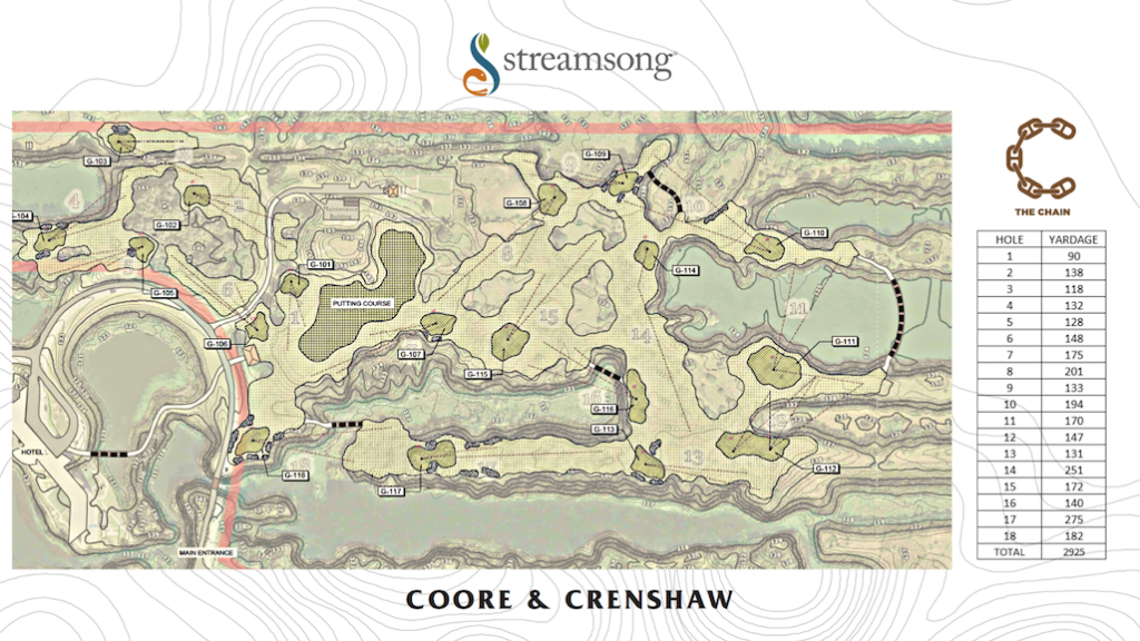 The course layout for the Chain at Streamsong