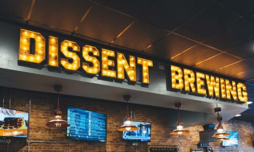 Light up sign at Dissent Craft Brewing Company in Lakeland, FL