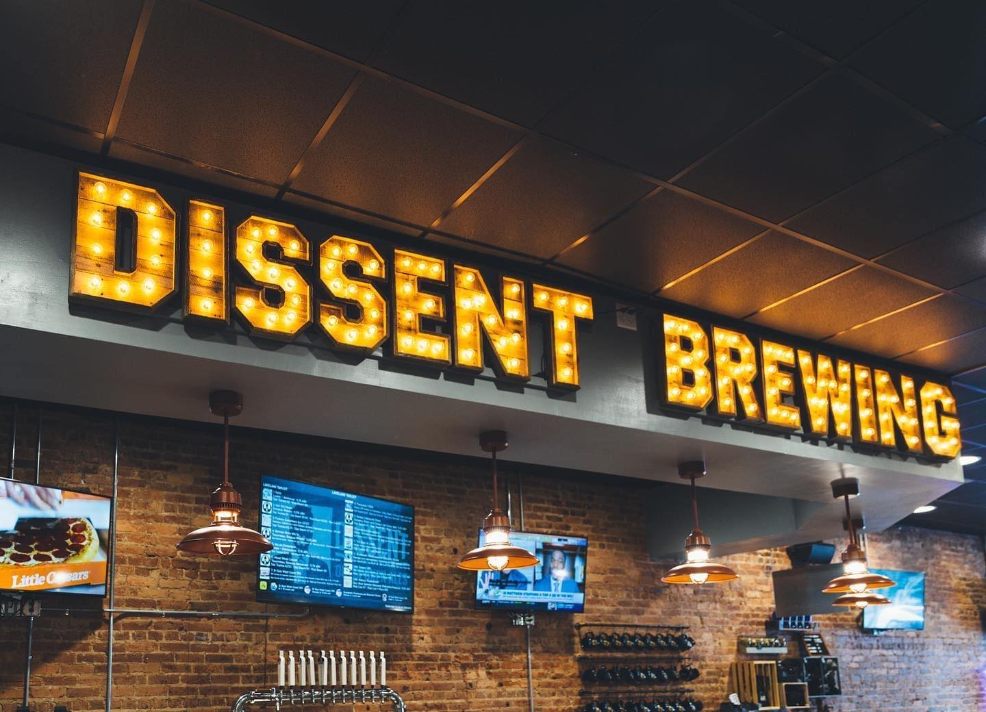 Light up sign at Dissent Craft Brewing Company in Lakeland, FL