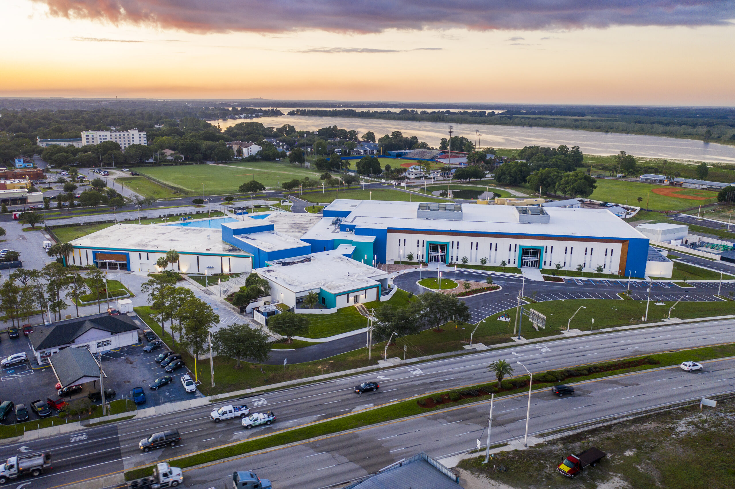 Aerial image of the AdventHealth Fieldhouse in Winter Haven