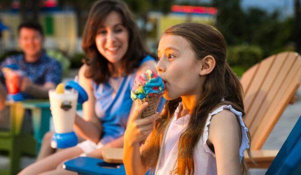 Girl and mom eating ice cream at Camp Margaritaville